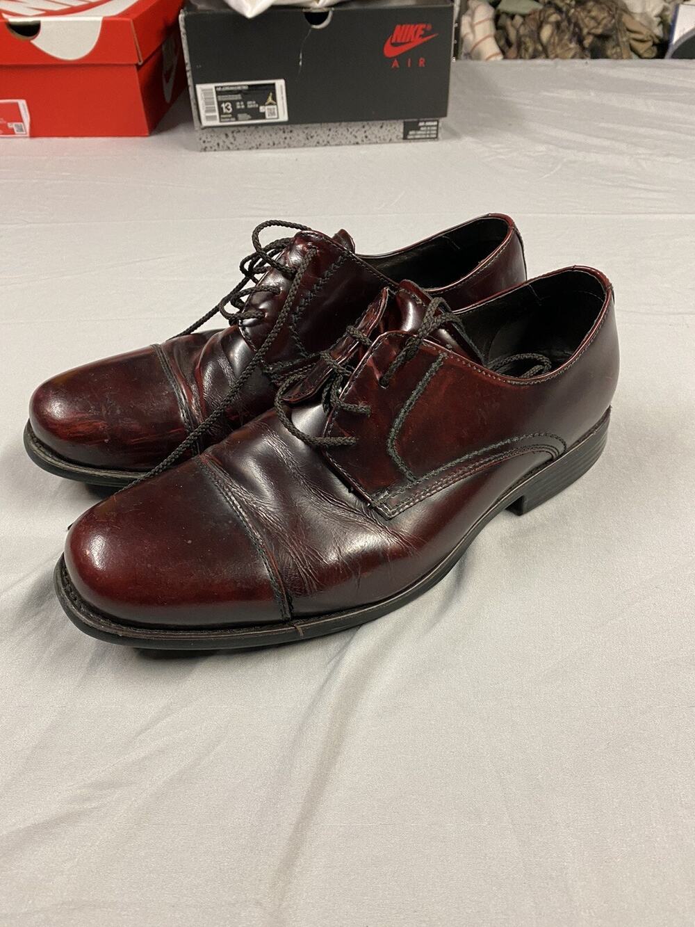 Johnston & Murphy Burgundy Brown Leather Cap Toe Oxford Shoes 20-3243 Sz 10